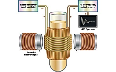 Nuclear magnetic resonance diagram Diagram of nuclear magnetic resonance illustrating how the NMR spectrum based on interaction of nuclear spin states with powerful magnetic field.