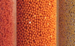 An abstract close-up image displaying a series of vertical columns filled with small, round beads in varying shades of red, orange, and brown. The textures and colors create a visually striking pattern, emphasizing the diversity of the materials. An abstract close-up image displaying a series of vertical columns filled with small, round beads in varying shades of red, orange, and brown. The textures and colors create a visually striking pattern, emphasizing the diversity of the materials.