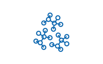 There are three separate structures made of blue circles connected by lines, resembling molecular models. Each structure consists of multiple circles interconnected in a non-linear fashion, giving an impression of complexity and diversity. The blue color is uniform across all the structures and their connecting lines. There are three separate structures made of blue circles connected by lines, resembling molecular models. Each structure consists of multiple circles interconnected in a non-linear fashion, giving an impression of complexity and diversity. The blue color is uniform across all the structures and their connecting lines.