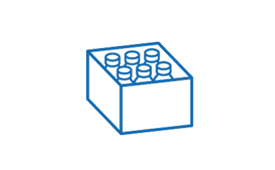 The image shows a simple blue line drawing of a six-pack of bottles in a box against a white background. The image shows a simple blue line drawing of a six-pack of bottles in a box against a white background.