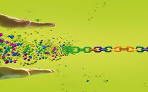 Polymer Chain Two hands assembling polymer into a chain