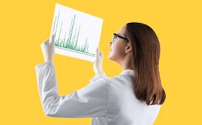 Scientist viewing HPLC chromatogram Scientist viewing HPLC chromatogram