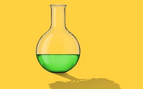 Green chemistry - test Florence flask with green clear liquid to signify green chemistry