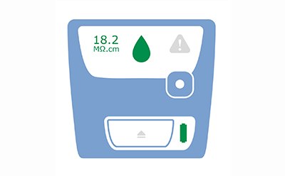 LED of Milli-Q SQ 2Series dispensing module shows as green when ultrapure water is ready to dispense. LED of Milli-Q SQ 2Series dispensing module shows as green when ultrapure water is ready to dispense.