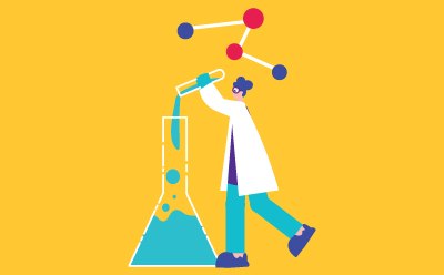 A stylized illustration of a scientist conducting an experiment. The scientist, wearing a lab coat and protective glasses, is pouring a substance from a test tube into a large beaker filled with liquid. A stylized illustration of a scientist conducting an experiment. The scientist, wearing a lab coat and protective glasses, is pouring a substance from a test tube into a large beaker filled with liquid.