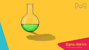 유기합성에서 Cyrene™ 용매, Cyrene™ Blend 및 Levoglucosenone 애플리케이션 초록색 액체가 들어있는 플라스크