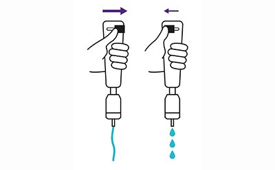 Use thumb to slide lever right to increase flow rate and slide left to decrease flow rate Use thumb to slide lever right to increase flow rate and slide left to decrease flow rate