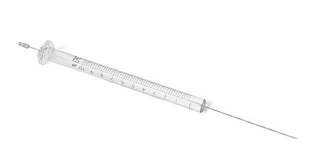 Autosampler syringe with a plunger fitted to a glass barrel used for liquid samples. Autosampler syringe with a plunger fitted to a glass barrel used for liquid samples.