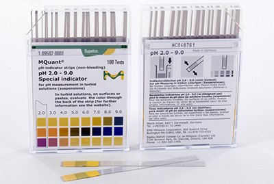 Two clear plastic boxes containing pH indicator strips with a pH range from 2.0 to 9.0. Each box features a color-coded scale on their labels for quick reference. One box is open with several test strips visible in front, alongside additional information and instructions printed on the labels. Two clear plastic boxes containing pH indicator strips with a pH range from 2.0 to 9.0. Each box features a color-coded scale on their labels for quick reference. One box is open with several test strips visible in front, alongside additional information and instructions printed on the labels.