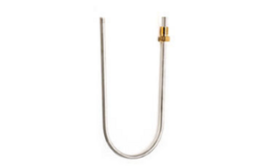 Purge & Trap A U-shaped metal tube with a brass fitting on one end, isolated against a white background. The tube’s shiny surface suggests it may be made of stainless steel or a similar corrosion-resistant material. This component is typically used in machinery or equipment that requires secure, leak-proof connections.