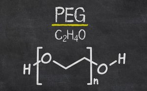 Polyethylene glycol chemical structure Polyethylene glycol chemical structure written as chemical formula C2H4O on a chalk board.