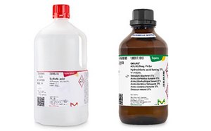 Acids Bottles of chemicals.