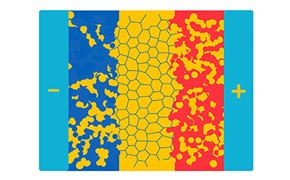 A stylized battery illustration containing packed lithium-ion atoms.  A stylized battery illustration containing packed lithium-ion atoms.