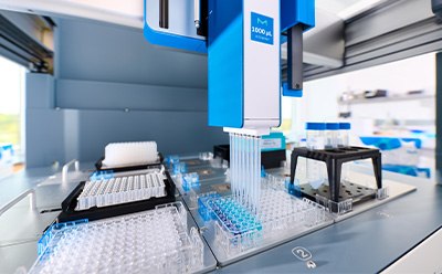 Inside closeup view of the AAW™ workstation deck with plates, pipettes, and gripper for lab automation. Inside closeup view of the AAW™ workstation deck with plates, pipettes, and gripper for lab automation.