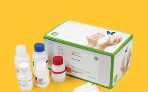 Nucleic Acid Preparation A product kit for nucleic acid preparation by Illustra™. Beside the box are three bottles. The entire setup is presented against a solid yellow background.