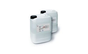 Size Exclusion Chromatography Resins Two white industrial resin containers with black lids, labeled for use in size exclusion chromatography, on a white background.
