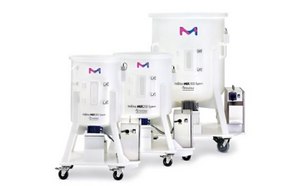 Mobius<sup>®</sup> Mix Three white mobius MIX single-use mixers ranging in size from big to small.