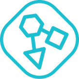Icon featuring interconnected geometric shapes including hexagons and triangles within a shield-like shape  Icon featuring interconnected geometric shapes including hexagons and triangles within a shield-like shape