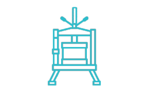 NovaSeptum® SURe Chromatography A minimalist line drawing of a traditional wooden loom used for weaving, depicted in teal against a white background. The loom has a rectangular frame with crossbars at the top and bottom, and three horizontal bars within the frame where warp threads would be placed.