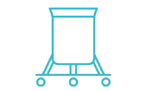 NovaSeptum SURe Media Preparation A simple teal-colored line drawing of a mining cart on a white background. The cart is rectangular with an open top and mounted on four small wheels