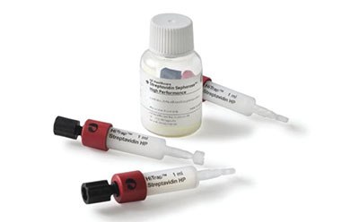 Cytiva HiTrap™ Streptavidin Sepharose HP purification columns and resins bottle and syringes. Cytiva HiTrap™ Streptavidin Sepharose HP purification columns and resins bottle and syringes.