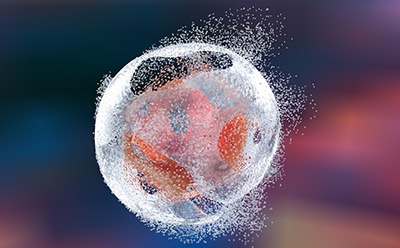 Cell Lysis with Cell Lysis Buffers, Reagents, and Enzymes for Protein Extraction Whole cell lysis for protein extraction. Shown on a blurry multicolor background is a transparent cell being lysed and dissolved into droplets by using cell lysis buffers, protein extraction kits and reagents, and/or extraction enzymes.