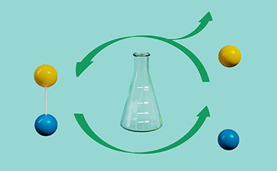 Modify Step of Glycobiology Workflows Modify step of glycobiology workflow with a depiction of modifying glycan structures. Erlenmeyer flask in the middle of a circular process workflow with glycans linked to the left and glycans broken apart on the right.