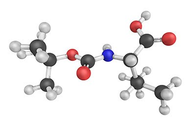 Reference standards of amino acids, peptides, and proteins A 3D molecular model showing an arrangement of atoms in various colors representing different elements: white for hydrogen, black for carbon, red for oxygen, and blue for nitrogen. This model is commonly used in chemistry to depict the structure of a molecule, illustrating how atoms are bonded together.