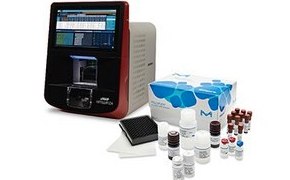 MILLIPLEX® Multiplexing Biomarker Assays MILLIPEX® Multiplexing Immunoassay reagents next to a Luminex® instrument