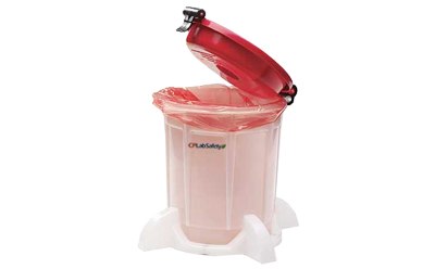 Bench Top Solid Waste Container with Base CP Lab Safety Bench Top Solid Waste Container with Base, 5 Liter, Red Lid, Unlabeled
