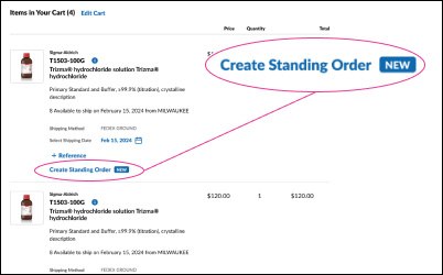Create a standing order The create standing order button in the checkout process.