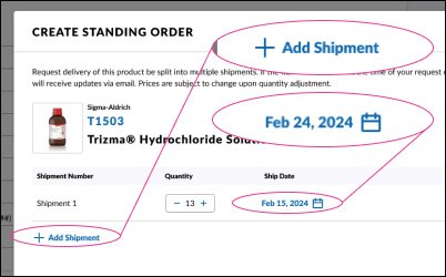 Create a standing order add shipment The create standing order process to adjust quantities and add shipments.
