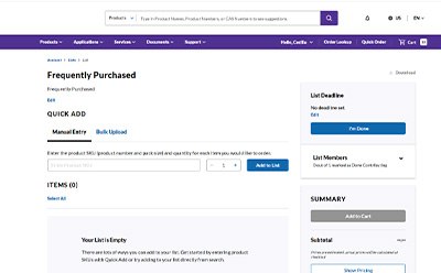 Manual entry The "Frequently Purchased" Display where you can manually enter items you want to add to a list.