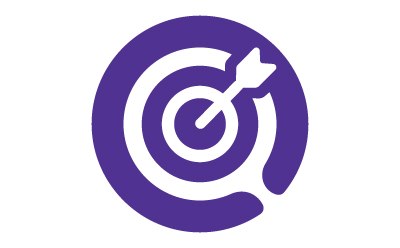 The One-to-one Solution Illustration of a purple and white bullseye on a white background, with a white arrow protruding from the center.