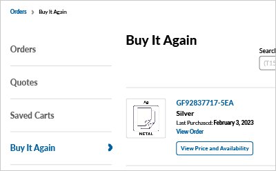 Order Center Menu Order center menu used to access the list of buy it again products on the users account.
