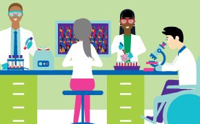 Graphic of scientists at a lab table Graphic of scientists at a lab table