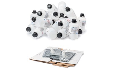 Comparison of packaging waste generated by20 x 1 L solution in PE bottles and 2 x 10 L solution in Titripac® pack  Waste of 20 x 1 L solution in PE bottles = Waste of 2 x 10 L solution in Titripac® pack Comparison of packaging waste generated by20 x 1 L solution in PE bottles and 2 x 10 L solution in Titripac® pack