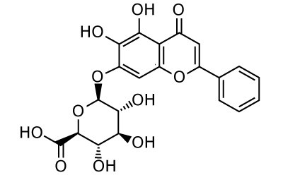 Chemical structures of baicalin. 2-D chemical structures (bond line structure) of baicalin used to measure analytes in compounded Lonucerae Japonicae Flos with Purospher® STAR RP-18e