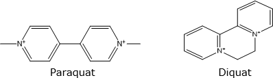 2-D chemical structure (Bond line structure) of Paraquat and Diquat. 2-D chemical structure (Bond line structure) of Paraquat and Diquat.