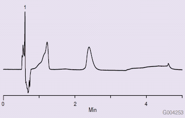 Chromatogram from First Injection on a New Column (wrong technique) Chromatogram from First Injection on a New Column (wrong technique)