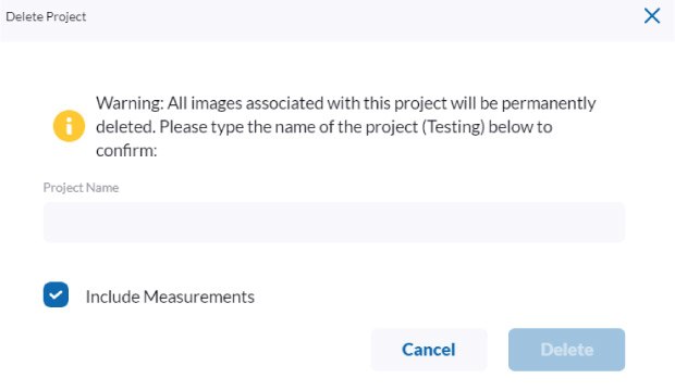 Delete Project Screen Deleting a project from the Millicell® DCI Digital Cell Imager