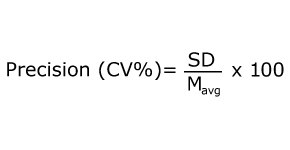 Equation to determine CV percentage, defined as the standard deviation (SD) divided by the mean volume (M average) times 100 Equation to determine CV percentage, defined as the standard deviation (SD) divided by the mean volume (M average) times 100