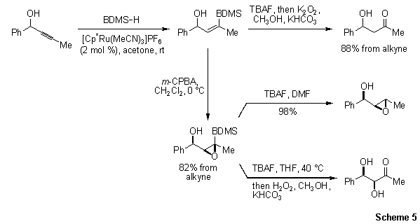 Vinylsilanes are readily epoxidized by m-CPBA in a diastereoselective fashion. Vinylsilanes are readily epoxidized by m-CPBA in a diastereoselective fashion.