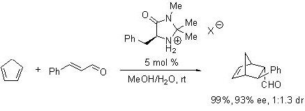 highly enantioselective organocatalytic Diels-Alder reaction using (5S)-2,2,3-trimethyl-5-phenylmethyl-4-imidazolidinone monohydrochloride  highly enantioselective organocatalytic Diels-Alder reaction using (5S)-2,2,3-trimethyl-5-phenylmethyl-4-imidazolidinone monohydrochloride