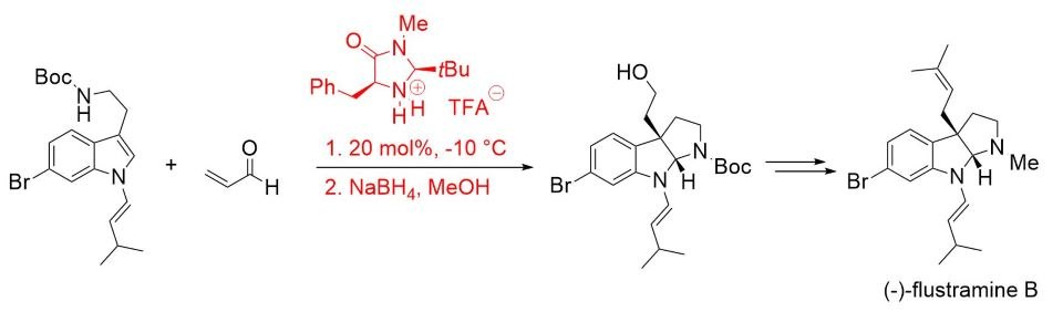 The synthesis of (–)-flustramine B  using  (2S,5S)-(−)-2-tert-butyl-3-methyl-5-benzyl-4-imidazolidinone The synthesis of (–)-flustramine B  using  (2S,5S)-(−)-2-tert-butyl-3-methyl-5-benzyl-4-imidazolidinone