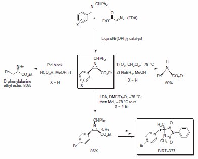 The resultant benzyhydrylprotected aziridines undergo a variety of reactions The resultant benzyhydrylprotected aziridines undergo a variety of reactions