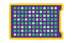 A colorful rectangular design featuring an array of green and white dots arranged in rows on a rich purple backdrop, encased within a bold yellow and green outline which is a representation of high-throughput Target detection A colorful rectangular design featuring an array of green and white dots arranged in rows on a rich purple backdrop, encased within a bold yellow and green outline which is a representation of high-throughput Target detection
