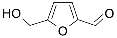 <br>Hydroxymethylfurfural<br>(5-(Hydroxymethyl)furfural) : Chemical structure of Hydroxymethylfurfural having a five membered furan ring.