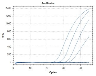 SARS-CoV-2 detection assays utilizing the Quantitative RT-PCR ReadyMix™ (Cat. No. QR200) for primer targets N1 (graph A) and N2 (graph B).  SARS-CoV-2 detection assays utilizing the Quantitative RT-PCR ReadyMix™ (Cat. No. QR200) for primer targets N1 (graph A) and N2 (graph B).