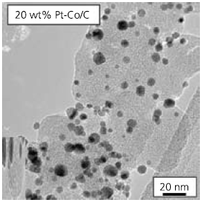 TEM image of a Pt/C electrode. TEM image of a Pt/C electrode.